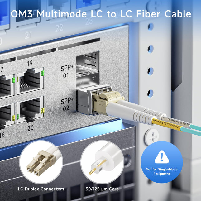 Cable Matters Cable de conexión de fibra dúplex multimodo OM3 de 10 Gb 40 Gb 50/125 OFNP LC a LC - 10 m
