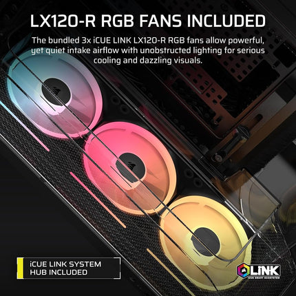 CORSAIR AIR 5400 LX-R RGB iCUE LINK Triple-Chamber Mid-Tower Panoramic PC Case – 3x Pre-Installed Reverse-Rotor LX-R RGB Fans, Low-Noise, High Airflow Ducts, Reverse Motherboard Support – Black