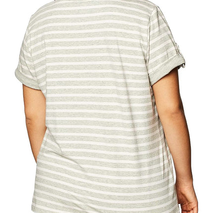 Camiseta de Algodón Elástico Supersuave con Rayas, Cuello en V y de Fácil Comodidad para Mujer Nautica, Gris Jaspeado, L