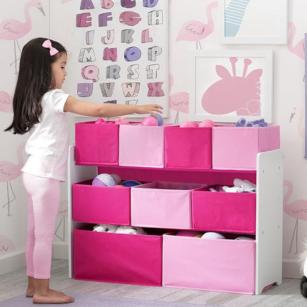 Delta Children Deluxe Multi-Bin Toy Organizer with Storage Bins, White/Pink