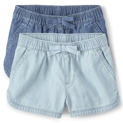 The Children's Place Toddler Girls Pull on Jean Shorts, Rose Wash-2 Pack, 3T