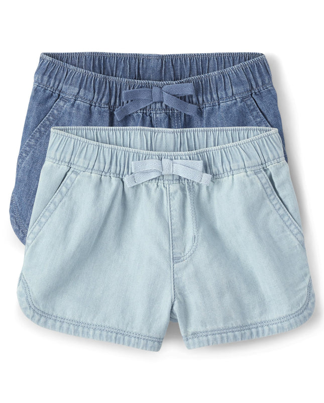 The Children's Place Toddler Girls Pull on Jean Shorts, Rose Wash-2 Pack, 18-24 Months