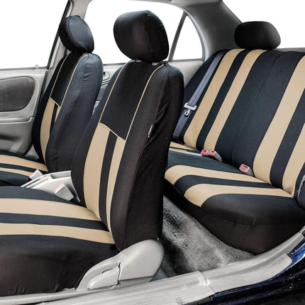 FH Group Three Row Striking Striped Full Set Car Seat Covers, Airbag Compatible & Split Ready – Universal Fit for Cars Trucks & SUVs (Beige) FB036217