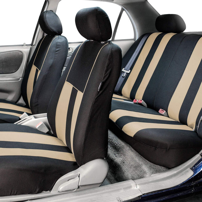 FH Group Three Row Striking Striped Full Set Car Seat Covers, Airbag Compatible & Split Ready – Universal Fit for Cars Trucks & SUVs (Beige) FB036217