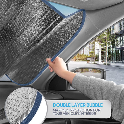 BDK Iridescent Matte Black Front Windshield Sunshade Accordion Folding Style Auto Shade for Car Truc
