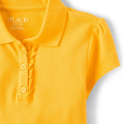 Lot de 3 Polos Piqué à Manches Courtes Volants pour Filles The Children's Place, Jaune/Rose Aurore/Blanc, Taille XL