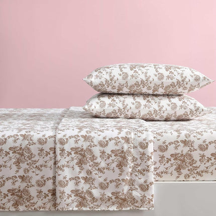 Betsey Johnson - Twin XL Bed Sheets, Soft & Lightweight Bedding, Fade & Wrinkle Resistant, Dorm Essentials (Garden Toile Brown)