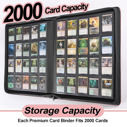 Premium 2000 Pocket Card Binder - 20 Pocket Trading Card Binder with Sleeves for 2000 Cards, Ringless Card Album for TCG - Model A, Light Pink