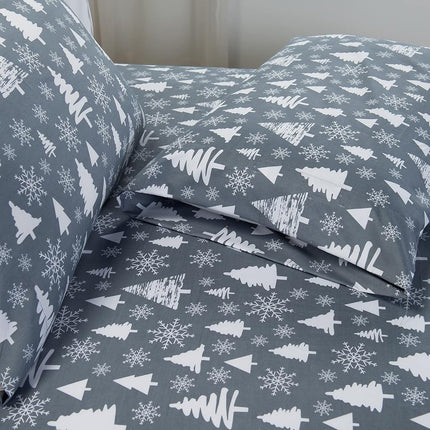Elegant Comfort Luxury Soft Bed Sheets Holiday Pattern 1500 Premium Hotel Quality Microfiber - Softness Wrinkle and Fade Resistant (6-Piece) Bedding Set, Queen, Christmas Tree