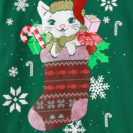 The Children's Place Baby Girls' and Toddler All Holidays Long Sleeve Graphic T-Shirts, Multipack, Waiting Santa/Cat Stocking, 3T