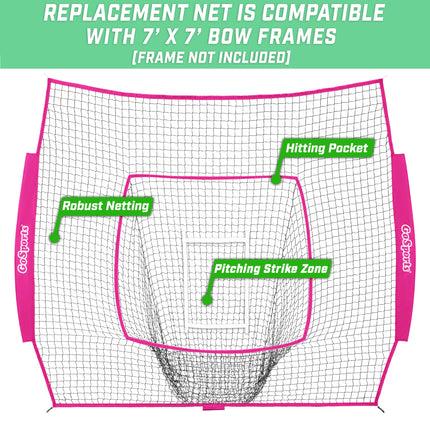 GoSports Red de Repuesto de 7 x 7 pies para Béisbol/Sóftbol - Compatible con la Red de Béisbol GoSports de 7 x 7 pies - Marco No Incluido - Rosa