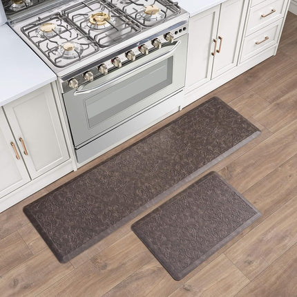Chef Gear - Tapis de cuisine anti-fatigue Marni Design - Tapis de chef confortables et matelassés - Cuir synthétique - Soulagement pour la cuisson et la station debout - Antidérapant - Lot de 2- 44,5 x 152 cm/ 44,5 x 71 cm - Mocha