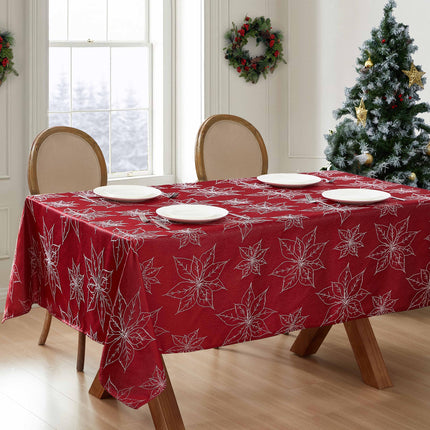 Laura Ashley Tablecloth Raised Woven Embroidered Jacquard Fabric, Wrinkle Resistant for Dining, Holiday, Party, Wedding or Banquet, 60" x 120", Poinsettia Red