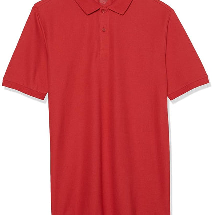 Izod Boys' School Uniform Short Sleeve Polo Shirt, Button Closure, Moisture Wicking Performance Material, Red, 10-12 Husky