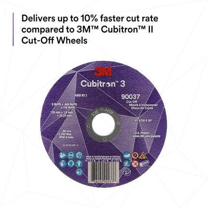 3M Cubitron 3 Cut-Off Wheel, 90053, Pack of 50, 60+, T27, 4-1/2 in x 0.04 in x 7/8 in (115 x 1 x 22.23 mm), ANSI