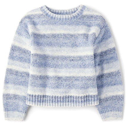 The Children's Place Girls' Long Sleeve Crew Neck Pullover Sweater, Blue Aura Ombre, X-Small