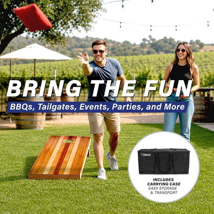 GoSports 4 x 2 ft Regulation Size Wood Cornhole Board Set - Red Oak Design, Includes 2 Boards, 8 Bean Bags, Carrying Case and Game Rules