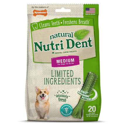 Nylabone Nutri Dent Dog Dental Chews - Natural Dog Teeth Cleaning & Breath Freshener - Dental Treats for Dogs - Fresh Breath Flavor, Medium (20 Count)