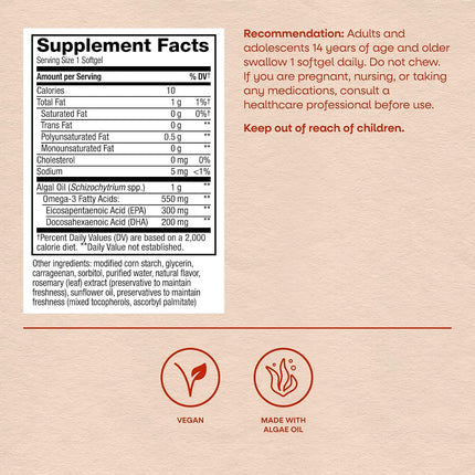 Nature's Way NutraVege Omega-3 Plant Based Supplement- Vegeterian, Vegan- 500 mg, 30 Count