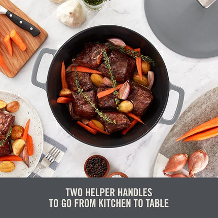DASH Zakarian by Dash 4.5Qt Nonstick Cast Iron Braiser for Braising, Frying and More - Grey
