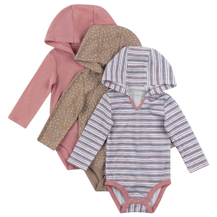Body de manga larga para bebé Hanes, body con capucha definitivo para niños y niñas, paquete de 3, rosa empolvado/tostado, 6-12 meses