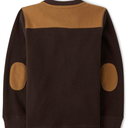 Gymboree Baby Boys' and Toddler Long Sleeve Henley Shirt, Brown, 12-18 Months