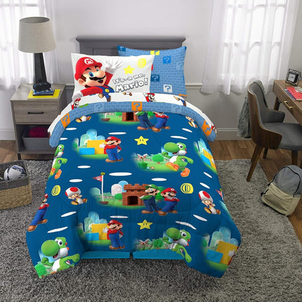 Franco Kids Bedding Super Soft Comforter and Sheet Set with Sham, 5 Piece Twin Size, Mario