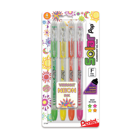 Pentel Solar Pop Neon Gel Pens .6mm 4/Pkg-Orange, 