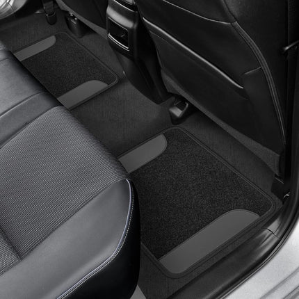 BDK Floor Mats for Cars, Two-Tone Carpet Car Floor Mats with Faux Leather Accents, Automotive Floor Mat Set with Built-In Heel Pad, Stylish Interior Car Accessories (Gray)