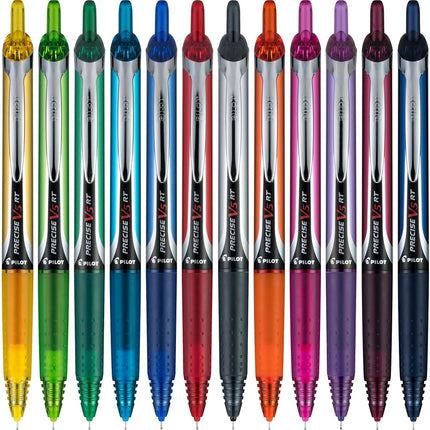 Pilot Precise V5 RT Refillable & Retractable Liquid Ink Rolling Ball Pens, Extra Fine Point (0.5mm) Assorted Color Inks, 12-Pack (10364)