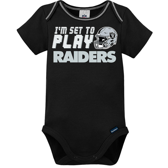 NFL 3 Piece Bodysuit, Sleep n Play and Cap Set, Boy Oakland Raiders Blue, 3-6M