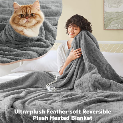 Manta eléctrica calentada Serta Queen - Suave, cálida, afelpada para oficina, sofá - Apagado automático de 1 a 12 horas, 10 ajustes de calor, certificación ETL - 84" x 90" Gris