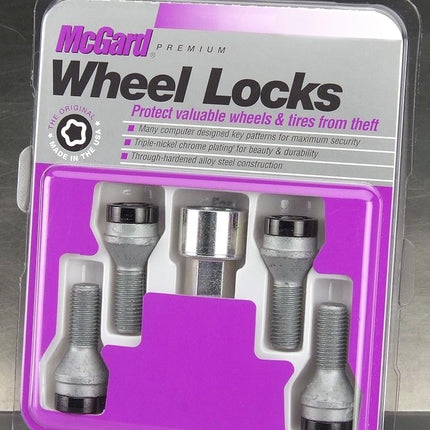 McGard Bolt Style Cone Seat Wheel Locks (M12 x 1.5) - Set of 4 4 Locks / 1 Key Chrome/Black