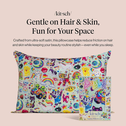 Kitsch x Lisa Frank Satin Pillowcase with Zipper for Hair & Skin, Softer Than Silk Pillow Cases, Wrinkle-Free, Smooth and Cooling Satin Pillow Covers Queen Size 19x26-The Fantastic World of Lisa Frank