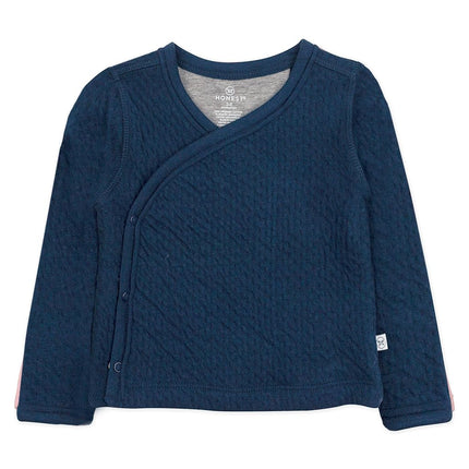 HonestBaby Baby Organic Cotton Matelasse Side-Snap Kimono Top - Blue - Preemie
