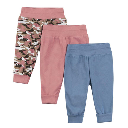 Hanes Pants, Flexy Soft Knit Pull-on Sweatpants, Stretch Joggers for Babies & Toddlers, 3-Pack, Dusty Blue/Pink, 0-6 Months