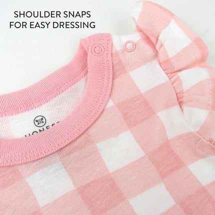 HonestBaby Multipack de conjuntos de mamelucos cortos y vestidos 100% algodón orgánico para bebés e infantes, niños, niñas, unisex, diseño de fresas, 6-9 meses