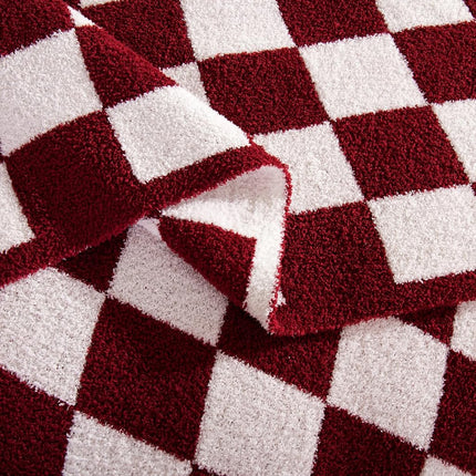 Elegant Comfort Checkered Throw Blanket, Burgundy Super Soft Cozy Fluffy Warm Throw Blankets for Couch, Sofa, Chair, Bed, Camping, Picnic, Travel Lightweight Bed Blanket (50" x 70")