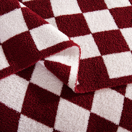 Elegant Comfort Checkered Throw Blanket, Burgundy Super Soft Cozy Fluffy Warm Throw Blankets for Couch, Sofa, Chair, Bed, Camping, Picnic, Travel Lightweight Bed Blanket (50" x 70")