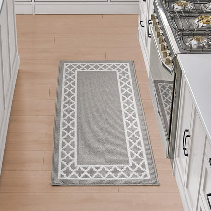 Nautica – Tufted Runner Rug | Collin Trellis Border Design | Modern Home Décor | Non-Slip| Machine Washable | Carpet for Entryway & Hallway | Measures 26” x 72” | Light Grey and White