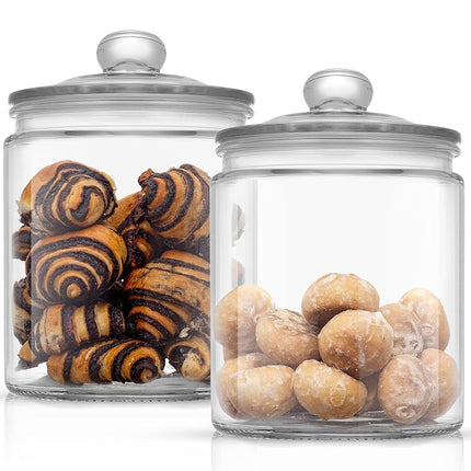 JoyJolt Elegant Cookie Jar. 2 Large Glass Jar With