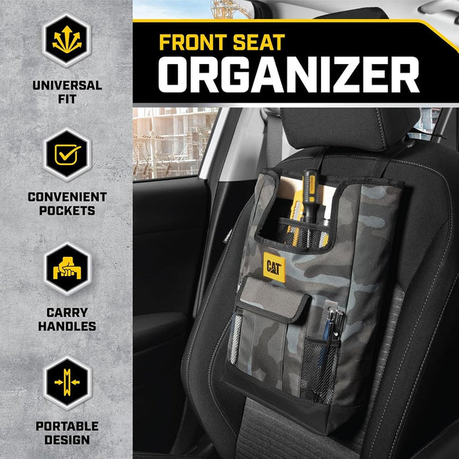 Cat� Car Front Seat Organizer, Back Seat Storage with Adjustable Straps, Truck Seat Organizer for Delivery, Office, Drive, Passenger Seat or Backseat - On Seat Storage for Car, Truck & SUV (Camo)
