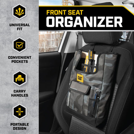 Cat� Car Front Seat Organizer, Back Seat Storage with Adjustable Straps, Truck Seat Organizer for Delivery, Office, Drive, Passenger Seat or Backseat - On Seat Storage for Car, Truck & SUV (Camo)
