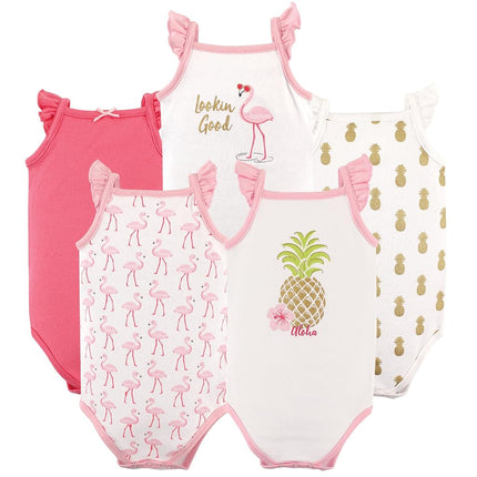 Hudson Baby Unisex Baby Cotton Sleeveless Bodysuits, Pineapple, 6-9 Months