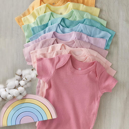 Honestbaby 10-Pack Short Sleeve Bodysuits One-Piece 100% Organic Cotton for Infant Baby Boys, Girls, Unisex, Rainbow Pinks, 12 Months