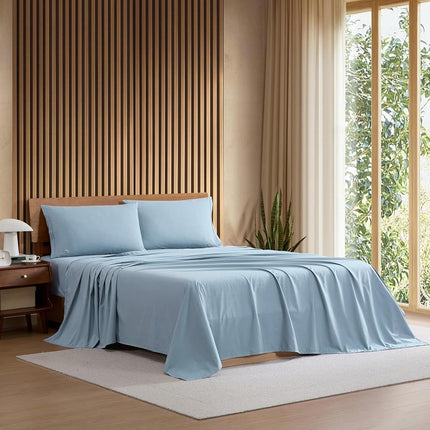 Lacoste 100% Cotton Percale Solid Sheet Set, Breathable, Cooling & Hotel Quality Sheets - Deep Pocket, Easy-Fit, Oeko-Tex Certified, Allure Blue, Twin Extra Long