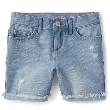 The Children's Place Girls' Distressed Denim Midi Shorts 2 Pack, Rose Wash, 5