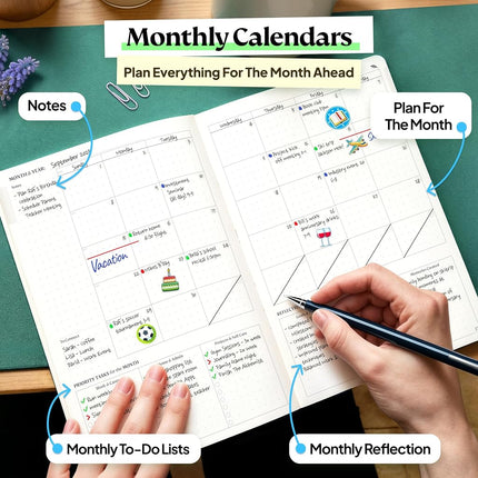 Roterunner Purpose Planner Notebook A5 5.8”x8.3” Undated Daily Planner 2024-2025 Daily Weekly and Monthly Productivity Goal Setting Tool for Work Home ADHD Planner for Adults Self Care Journal (Green