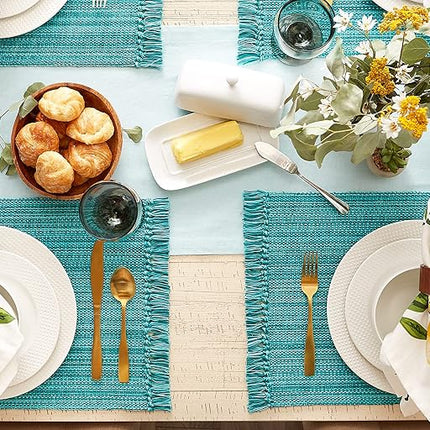 DII Variegated Tabletop Collection, Placemat Set, 13x19, Teal, 6 Piece