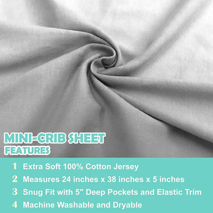 TL Care 100% Natural Cotton Value Jersey Knit Fitted Portable/Mini-Crib Sheet, Gray, Soft Breathable, for Boys and Girls